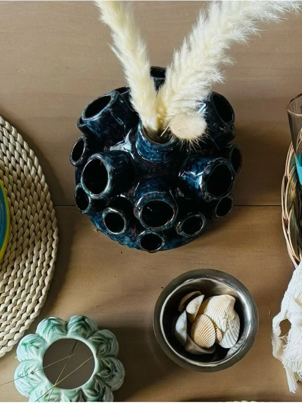 Blue Glazed Ceramic Vase